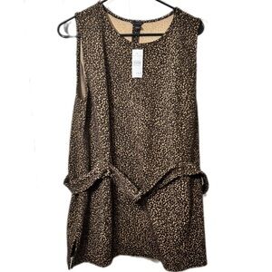 Ann Taylor Leopard Print Sleeveless Belted Top